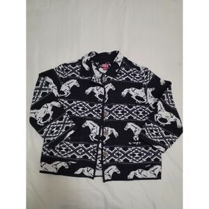Vintage Red Ranch Southwestern Horse Print Jacquard Woven Tapestry Jacket L